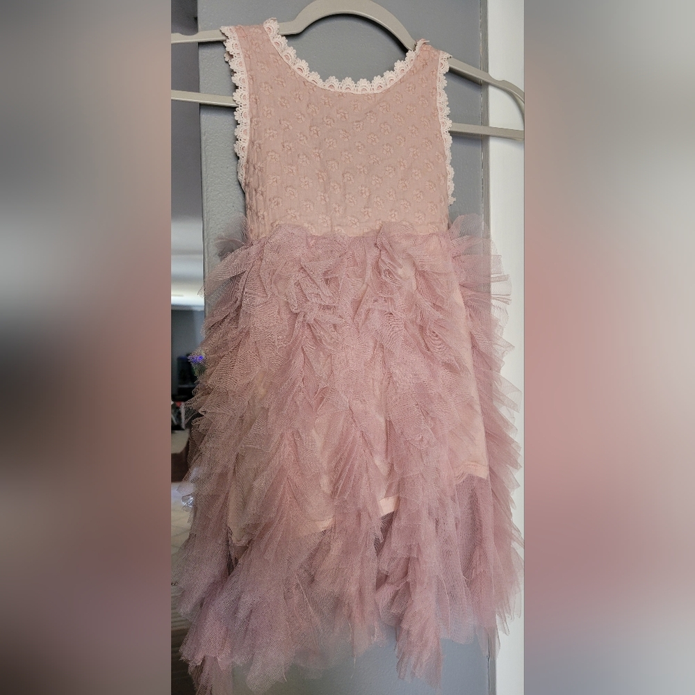 Pink Lace & Embroidered Pattern With Tulle Girls Size 120